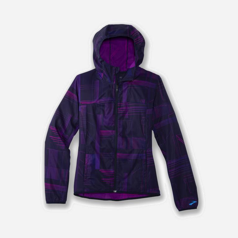 Brooks Women s Canopy Running Jackets Sg Matrix Navy Print Purple